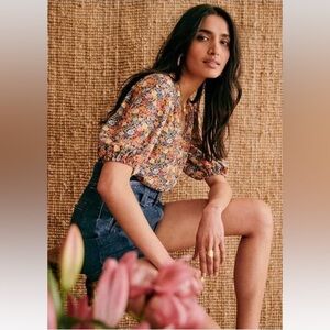 NWOT SEZANE Paula Blouse in Sunflowers print Size US4/ Fr36